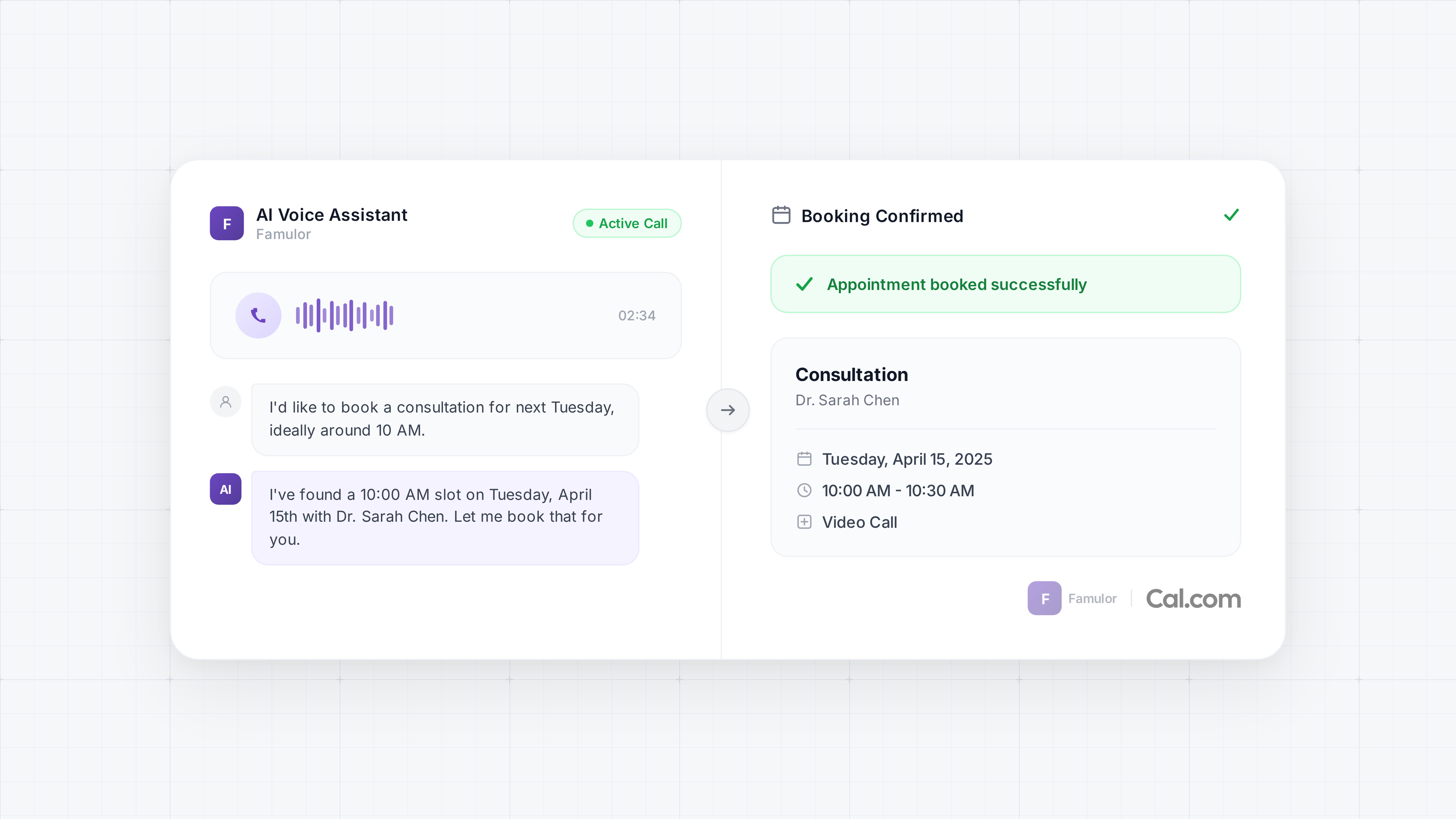 A generated launch blog hero image for a Cal.com AI voice agent post, rendered from real product UI