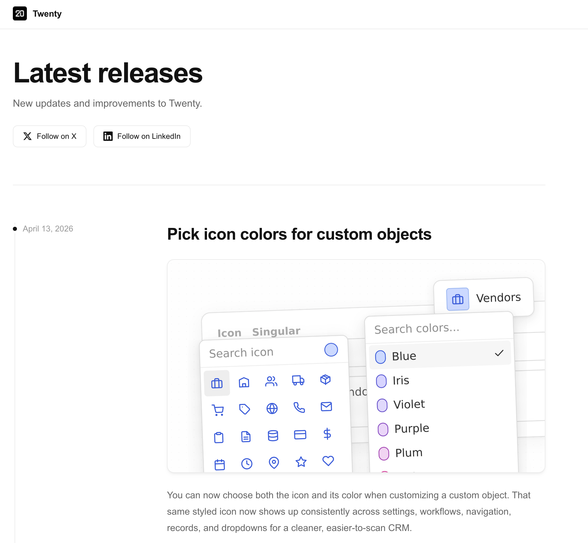 A hosted PersonaBox What’s New page entry showing a launch title, summary, and inline product screenshot